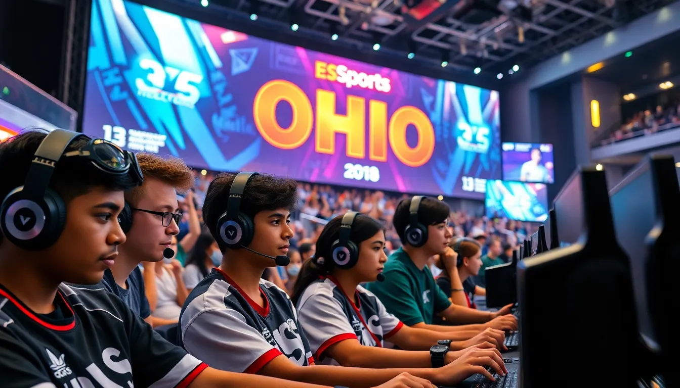 Diverse gamers competing at an esports event in Ohio.